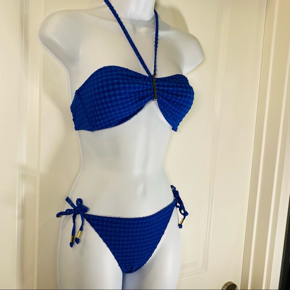 Cobalt Blue Textured Check 2 Pc Bikini - Picture 9 of 10